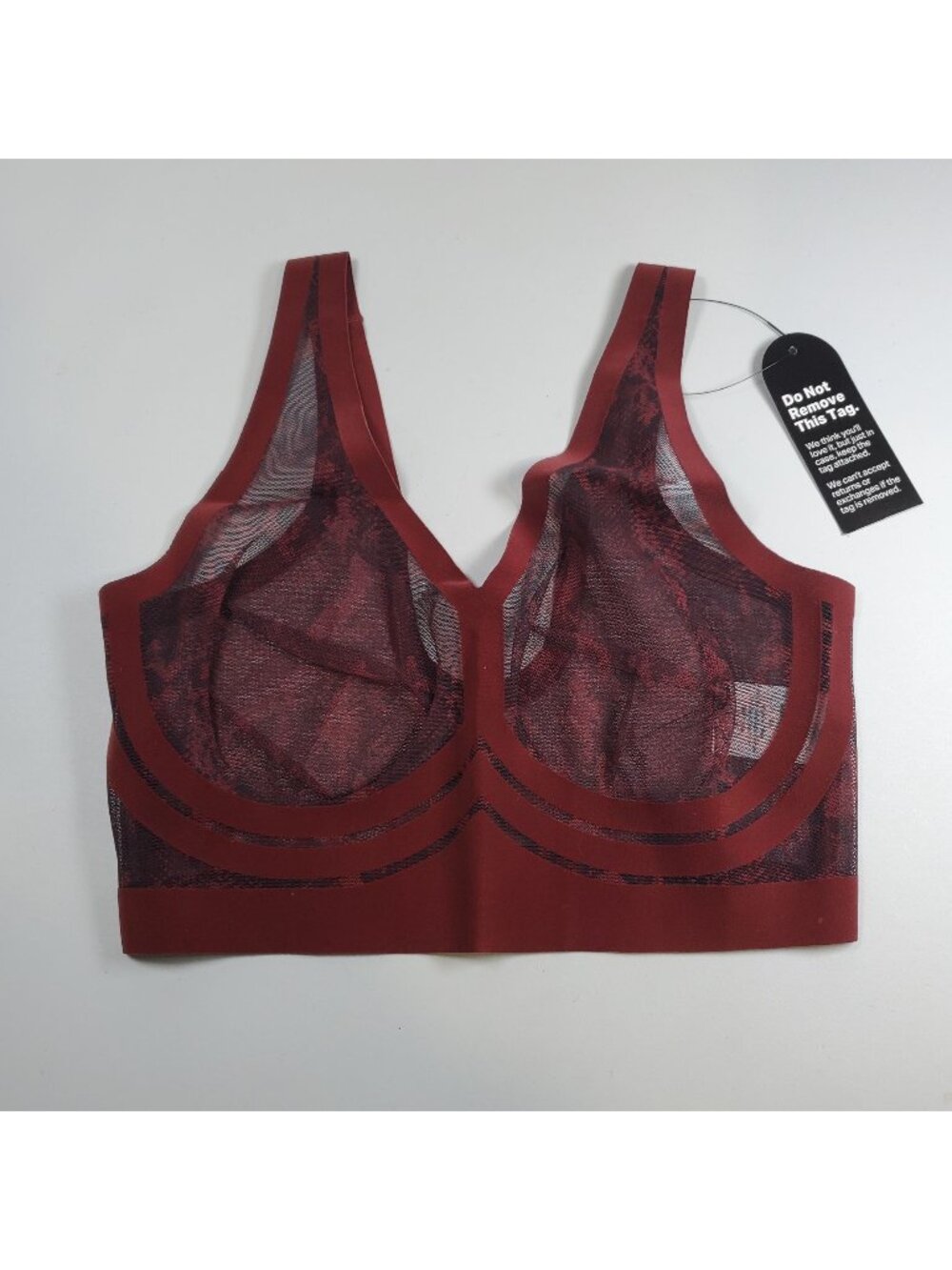 EBY Sheer Bralette Women Size S DD NWT Bordeaux Snake Smooth Fabric Minimalist